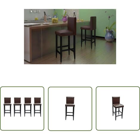 The Living Store Tabourets de bar lot de 4 marron foncé similicuir - Tabouret De Bar - Tabourets De Bar - Chaise Haute - Meubles De Cuisine - Mobilier Salon (1/5)