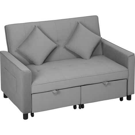 Sofá cama de 2 plazas gris de poliéster con respaldo reclinable y 2 cojines (1/5)