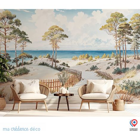 Papier peint : Dune, Arbres et mer, Sud ouest, Aquarelle 2 - Intissé - 200 cm - 280 cm (1/5)