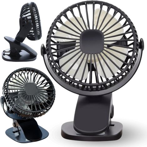 Ventilateur avec pince, mini ventilateur, chargement USB, portable, noir, de bureau (1/5)