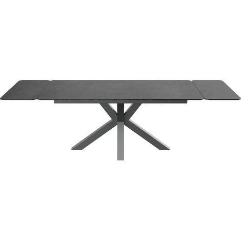 Table à manger rectangulaire extensible 8/10 pers. en céramique gris anthracite et piètement noir 180/260x100 cm - Stromboli