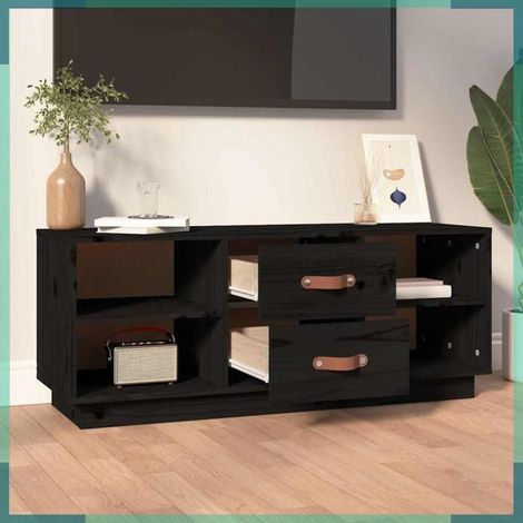 818229 Meuble TV Noir 100x34x40 cm Bois de pin massif (1/5)