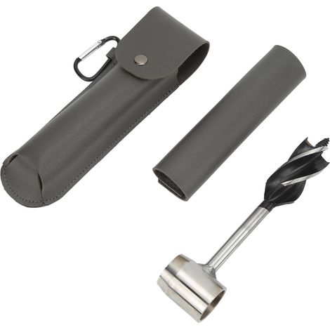 Ensemble de clé à tarière manuelle en acier inoxydable, multifonctionnel et portable, avec sac de rangement, étui et pochette en cuir PU gris. (1/5)