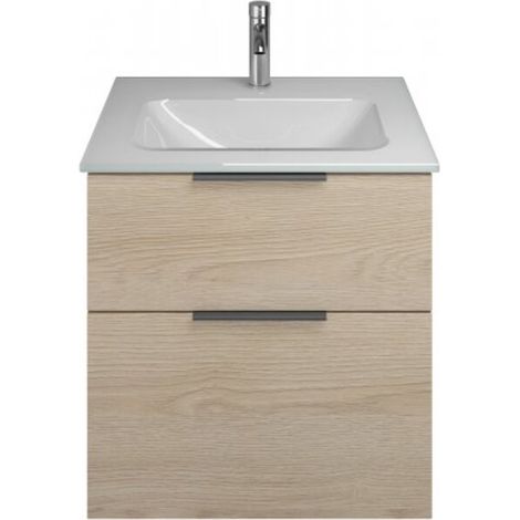 Burgbad Eqio Glas-Waschtisch mit Unterschrank, 2 Auszüge und Griffleiste Eiche Dekor Cashmere/Alpinweiss 62 cm Schwarz matt (1/2)