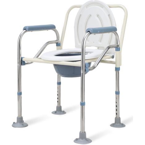 SWANEW Chaise de toilette Chaise percée toilette multifonctions seau amovible hauteur réglable avec dossier jusqu'à 150 kg (1/5)