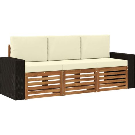 Juegos de sofás con cojín 3 pcs Madera de Acacia Sólida vidaXL