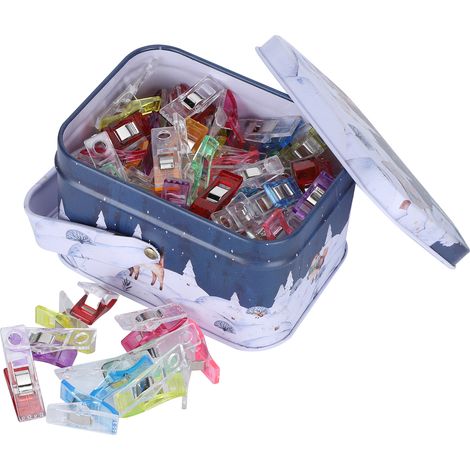 Lot de 100 pinces à ourlet, clips de couture colorés en plastique pour patchwork, accessoires de couture avec boîte de rangement (1/5)
