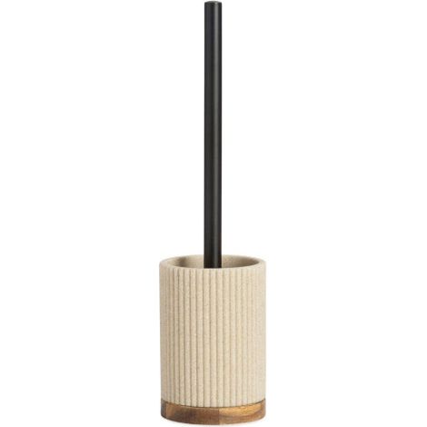 Brosse WC en polyrésine beige et acacia - 9.5x9.5x39.5cm (1/3)