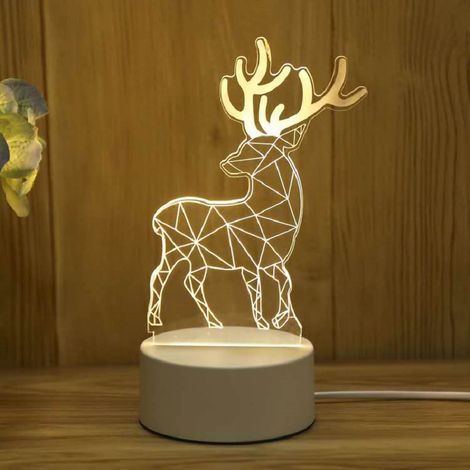 Lampada d'accento a LED 3D, lampada decorativa per bambini con motivi di cervi Sika, alimentazione USB, ABS e acrilico