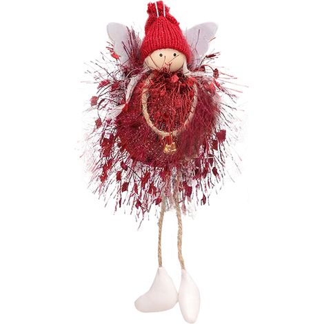 Weihnachtsschmuck mit Glöckchen, gestrickter Engelsanhänger mit Flügeln (rot) (1/2)