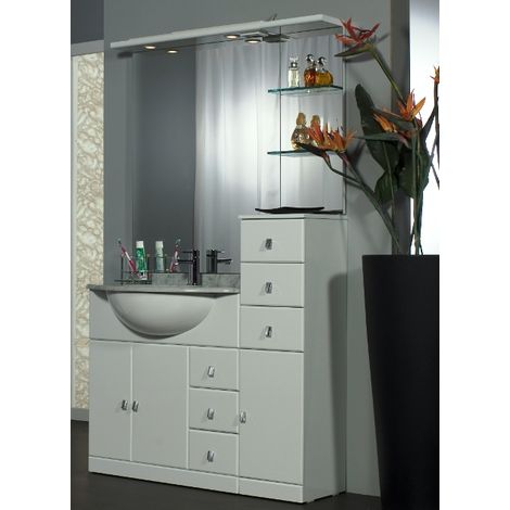 Bagno Italia Mobile Arredo Bagno cm 100+30 con lavabo sottopiano bianco lucido con specchio Mobili 1 (1/4)
