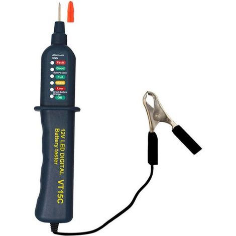 Testeur de batterie de voiture - 12 volts - Avec indicateur LED et pince alligator (1/5)