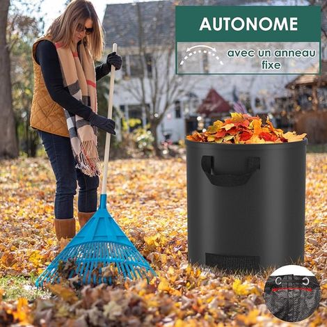 Green Garden Waste Bag, Garden Waste Bag with 4 Handles, Freestanding, Waterproof, Durable, Corrosion Resistant, Black (1/4)