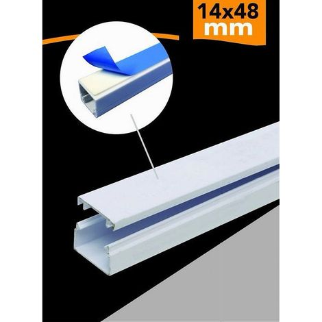 Trade Shop - 10 PZ PROFILI CANALINA PASSACAVIS MIT BIADESIVO PVC COLOR BIANCO 2 MT 14X48MM - (1/4)