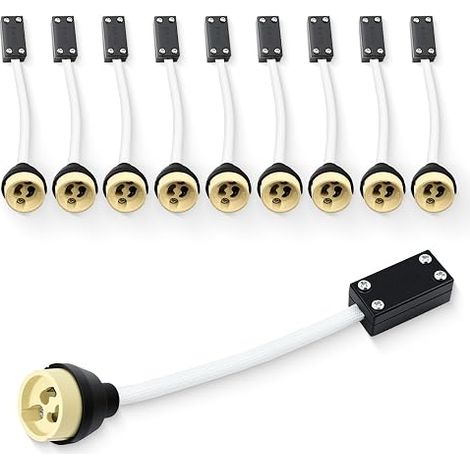 GU10 Sockets Terminals Housing Ceramic Base Silicone Cable White Sheathed 250 V LED Halogen Recessed Spotlights (1/5)
