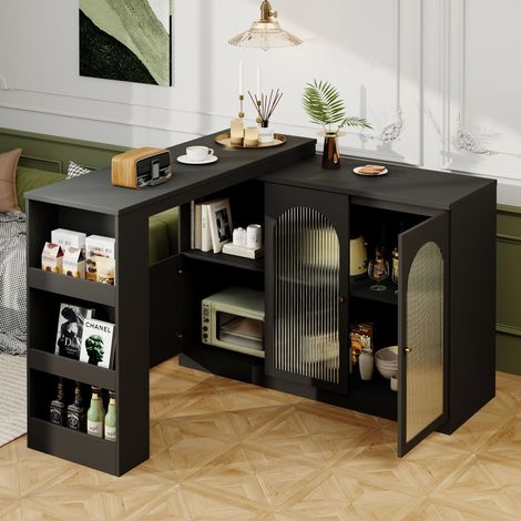 Tavolo da pranzo 120x40x97cm con barra retrattile, rotazione a 360°, credenza, mobile da cucina, adatto per sala da pranzo/soggiorno/studio, MDF, nero (1/5)
