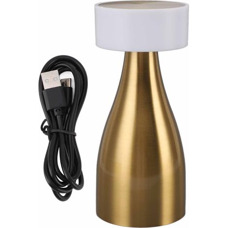 Lampe de table en métal doré, LED rechargeable avec gradation sans palier, contrôle tactile 3 couleurs, veilleuse pour chambre et salle à manger. (1/5)