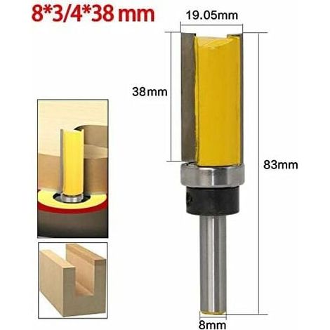 Fraise à Router - Tige 8 mm - Diamètre de Coupe 19 mm - Hauteur de Fraisage 38 mm - Acier Allié Trempé - Pour Bois Massif Placoplâtre MDF - 1 Pièce (1/5)