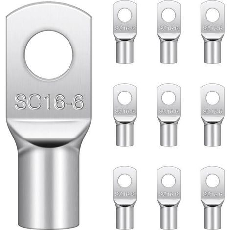 20 Pièces Cosses Tubulaires 16mm² M6,Cosses Electriques Ronde à Œillet en Cuivre Étamé Cosse à Sertir 16mm², Cosses Annulaires 16mm² (1/5)