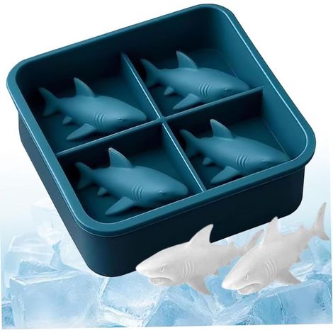 à glaçons 3D en forme de requin, 4 cavités, antiadhésifs, dégagement (1/5)
