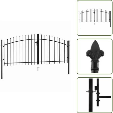 Portillon double porte avec dessus à pointe Acier 3x1,25 m Noir - Portail De Jardin - Portillon - Clôture - Portail Aluminium - Barriere Jardin