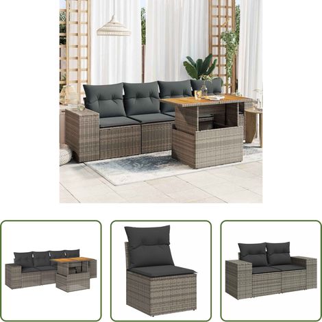 vidaXL Rattanmöbel - 5-tlg. Garten-Sofagarnitur mit Kissen Grau Poly Rattan (1/5)