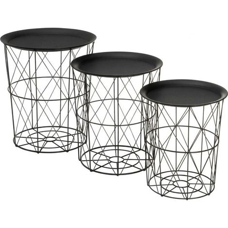 Set 3 Tavolini da Salotto Design Moderno Metallo Nero Casa 40x40x44cm (1/5)
