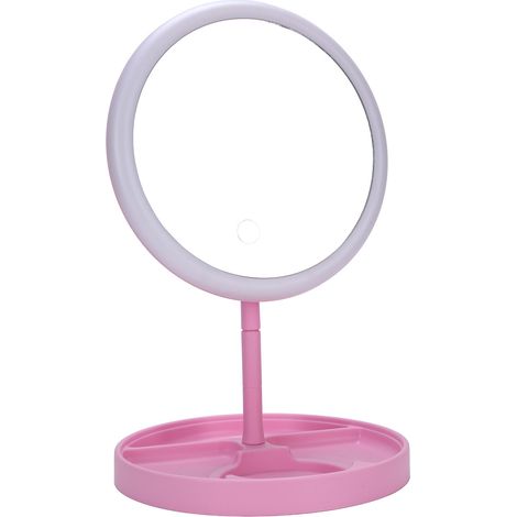 Miroir de maquillage avec éclairage à intensité variable, 3 couleurs, rechargeable par USB, rose, batterie 1200 mAh (1/5)