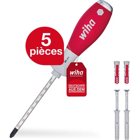 Wiha Jeu de perceurs de trou pour cheville SoftFinish®  avec lame ronde de 6 mm et 4 chevilles (41289)