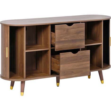 ELVMI Credenza con 2 Ante Scorrevoli, 2 Cassetti e Ripiani Regolabili per Soggiorno in MDF 140 × 40 × 79.5 cm Noce (1/4)