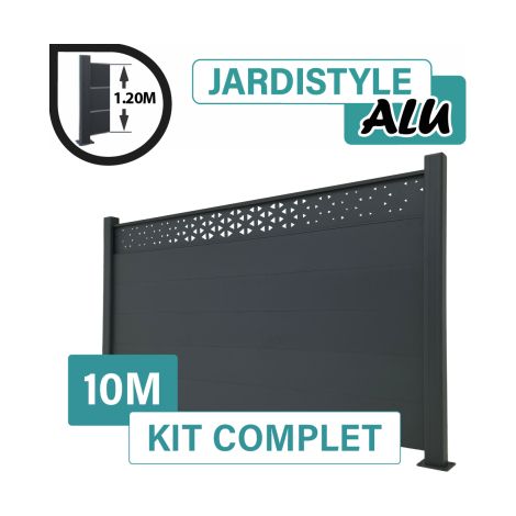 Kit Clôture Aluminium Gris Anthracite 10M - Design Ibiza - Sur Platines - 1,20 mètre (1/2)
