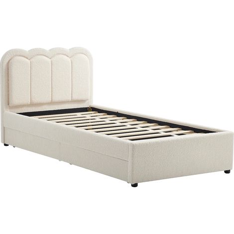Letto 90 x 190 cm con 2 cassetti - Con LED - Tessuto bouclette - Crema - NESTIAKO (1/5)