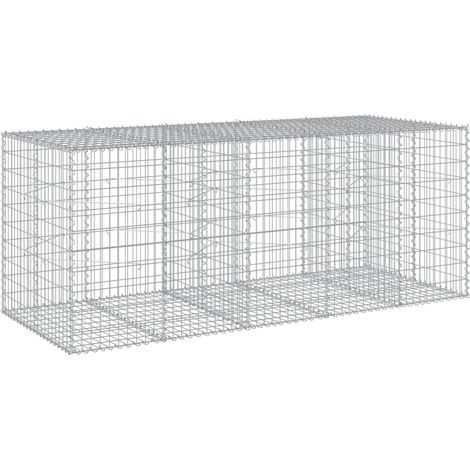 Gabbione a cesto recinto muro di contenimento con coperchio 250 x 100 x 100 cm ferro zincato argento 020040147
