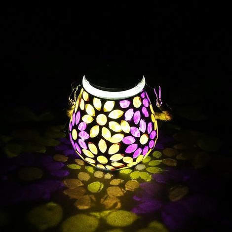 Lanterna solare a mosaico, impermeabile e da appendere, per giardino, terrazzo e vialetti, con motivo floreale. (1/4)