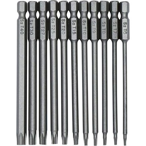 11-teiliges Set mit 100 mm S2 1/4 Zoll Torx-Schraubendreherbits, Präzisions-Sechskantschaft-Bohrerbits, magnetischem Sicherheitsschraubendreher, T6-T40 Torx-Schraubendreher mit langem Kopf