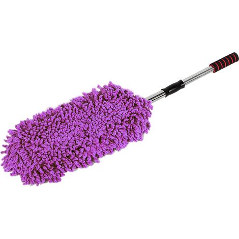 Brosse nettoyage voiture, plumeau vitre acier inoxydable manche télescopique, outil dépoussiérage lavable, violet, 1 pièce. (1/5)