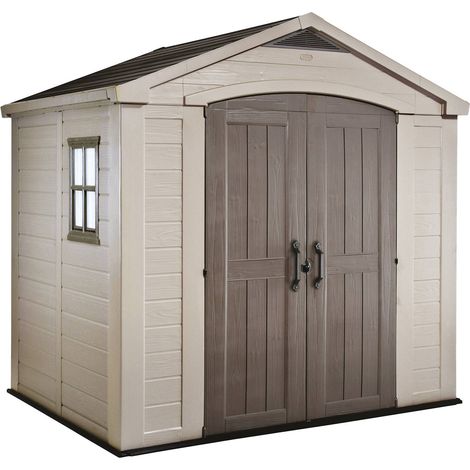 Dmora - Casetta da giardino Ronsecco, Capanno da esterno, Rimessa da giardino, Ripostiglio per attrezzi, 257x182 h243 cm, Beige