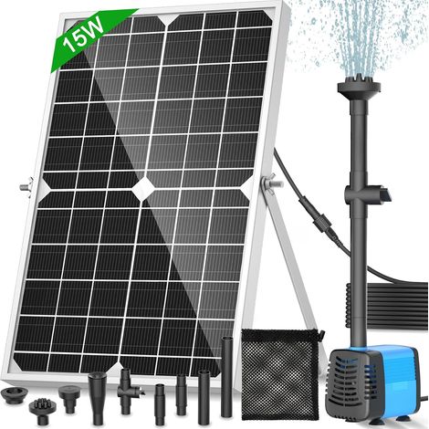 1 Kit Pompe Solaire, Débit 720L/H, Panneau 15W, 4 Jets, Pour Étang, Jardin