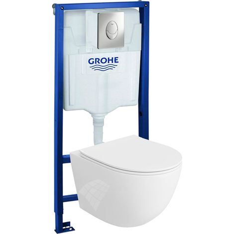 GROHE Bâti-support Skate Air + Lavita WC Sinto suspendu blanc sans bord + panneau de commande Delta 25 chrome  Kit complet WC