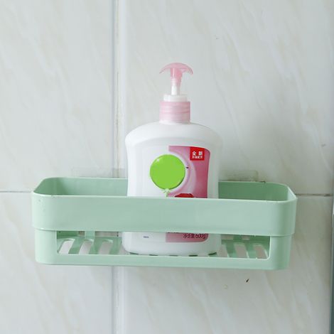 Étagère de rangement murale d'angle pour salle de bain et cuisine, support de douche adhésif à coller, 1 pièce, vert, organisateur mural sans perçage (1/3)