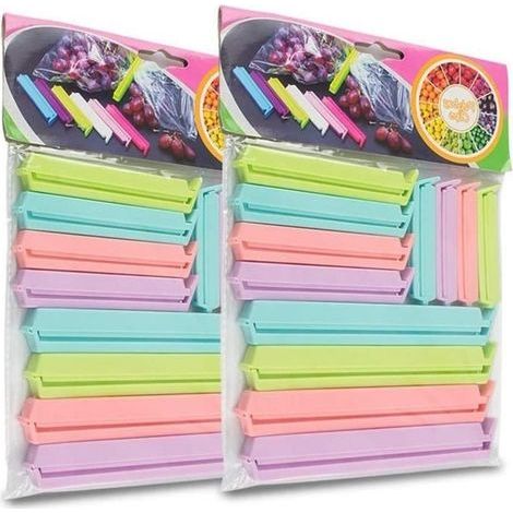 Alimentaire D'étanchéité Clips, 24 Pièces Clip Fermeture Cuisine Pince Sachet Alimentaire, 4 Couleur 3 Taille (1/4)