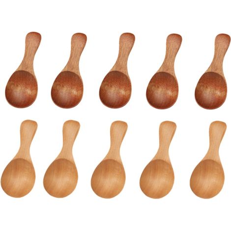 Lot de 10 cuillères à dessert cuillères en bois cuillères à confiture 8 sur 3,5 cm couleur foncée et couleur naturelle (1/5)