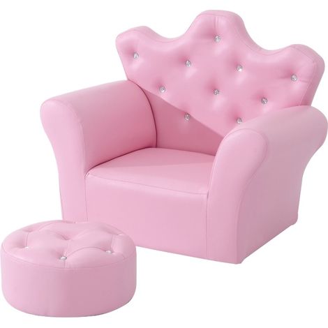 Sofá infantil con reposapiés de madera y tapizado PU rosa HOMVRA (1/5)