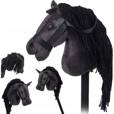 Tête de cheval sur un bâton, cheval à bascule, son, peluche, beau noir (1/5)