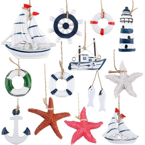 Kit di decorazioni nautiche da 13 pezzi, ornamenti da parete a tema spiaggia e costa. (1/5)