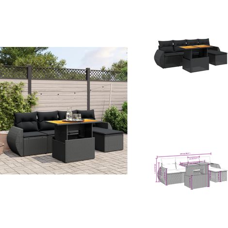 Salon de jardin 6 pcs avec coussins noir résine tressée - Ensemble Salon De Jardin - Meuble Extérieur - Jardin Design - Mobilier Résistant Aux Intempéries - Chaise Lounge (1/3)