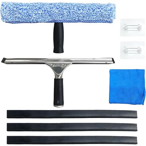 Window Cleaner Set, 8 Pieces, 35 cm, Professional with Rubber Lip, Microfibre Window Wiper Hooks, for Shower, Bathroom, Mirror, Glass (1/5)