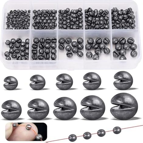 300 pièces / 10 tailles de plombs de pêche 2g 1.5g 1.2g 1g 0.8g 0.6g 0.5g 0.4g 0.3g 0.2g — Distributeur de plombs pour stabiliser la ligne et l’appât