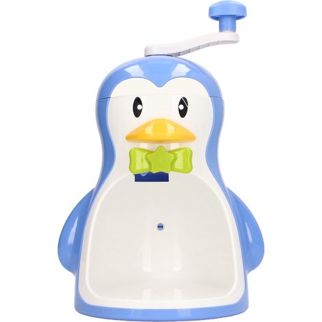 Machine à glace pilée en ABS en forme de pingouin bleu, portable et manuelle, avec récipient et accessoires de cuisine. (1/5)