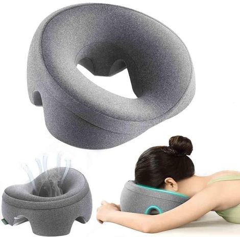 Oreiller de massage pron pour le soutien facial,Oreiller pron pour la chirurgie des yeux,Couverture amovible,Conception de trou de ventilation faciale,Gris (1/5)